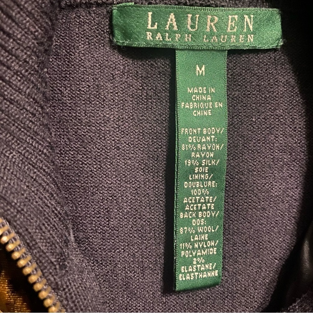 Lauren Ralph Lauren Black Brown Leopard Velvet Silk Blend Zip Up Sweater - Picture 4 of 4
